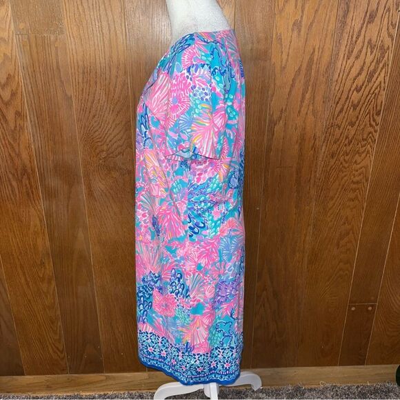 Lilly Pulitzer V Neck Sophiletta Dress Fished My Wish Multi EUC UPF 50 + LG - Picture 3 of 10